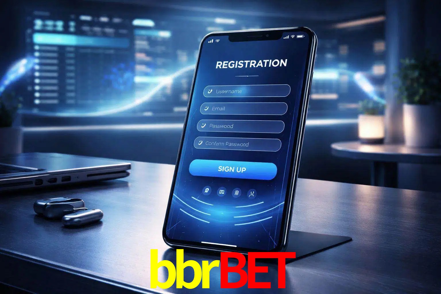 Una interfaz moderna de registro móvil para bbrbet mostrada en un smartphone con un panel de apuestas elegante.